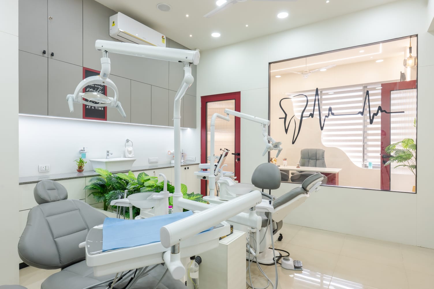 Second sterilised treatment room at DentoWorld with twin dental chairs